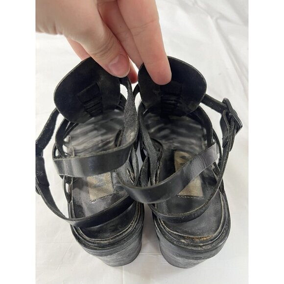 VTG MIA Leather Fishermen Sandals size 6 Black Leather Sandals Gladiator - Picture 6 of 11
